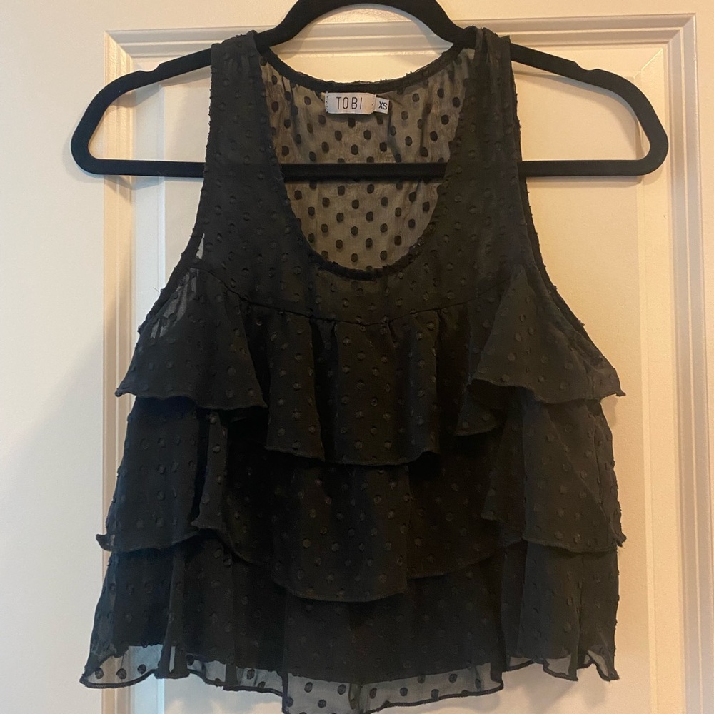 Tobi. Black ruffle crop top size xs